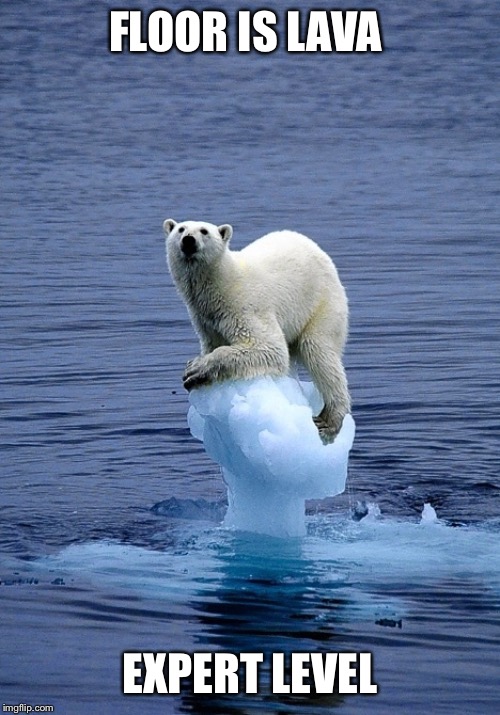 polarbearswims900miles | FLOOR IS LAVA; EXPERT LEVEL | image tagged in polarbearswims900miles | made w/ Imgflip meme maker