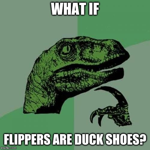 Philosoraptor | WHAT IF; FLIPPERS ARE DUCK SHOES? | image tagged in memes,philosoraptor | made w/ Imgflip meme maker