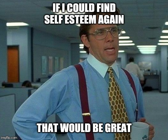 That Would Be Great | IF I COULD FIND SELF ESTEEM AGAIN; THAT WOULD BE GREAT | image tagged in memes,that would be great | made w/ Imgflip meme maker