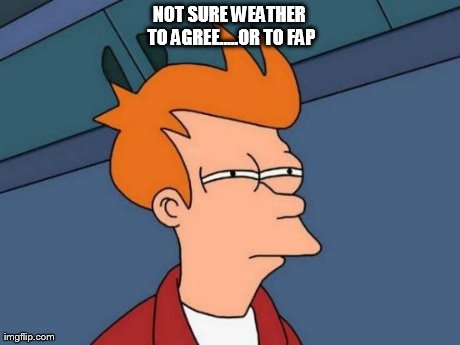 NOT SURE WEATHER TO AGREE.....OR TO FAP | image tagged in memes,futurama fry | made w/ Imgflip meme maker