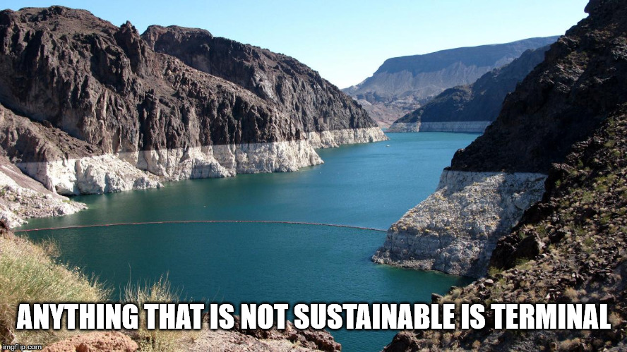 We're Treating All Natural Resources Like They're Endless Because of Greed | ANYTHING THAT IS NOT SUSTAINABLE IS TERMINAL | image tagged in ground water,sustainable,terminal,natural resources,depletion,capitalism | made w/ Imgflip meme maker