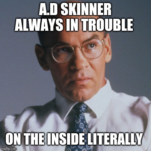 Talking skinner | A.D SKINNER ALWAYS IN TROUBLE; ON THE INSIDE LITERALLY | image tagged in talking skinner | made w/ Imgflip meme maker