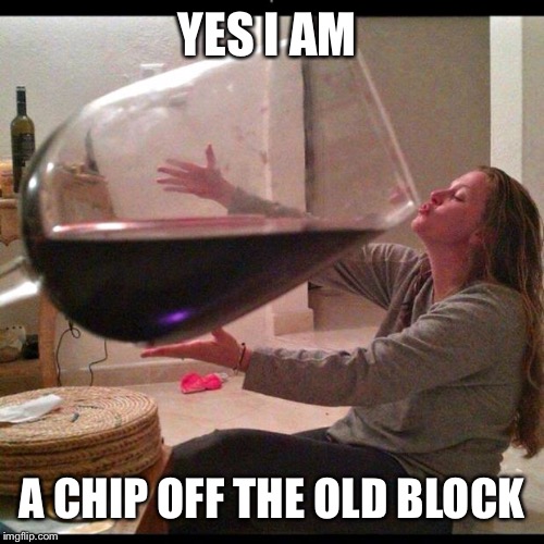 Wine Drinker | YES I AM A CHIP OFF THE OLD BLOCK | image tagged in wine drinker | made w/ Imgflip meme maker