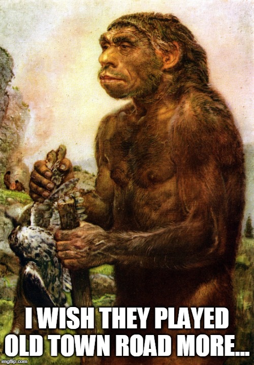 Neanderthal | I WISH THEY PLAYED OLD TOWN ROAD MORE... | image tagged in neanderthal | made w/ Imgflip meme maker