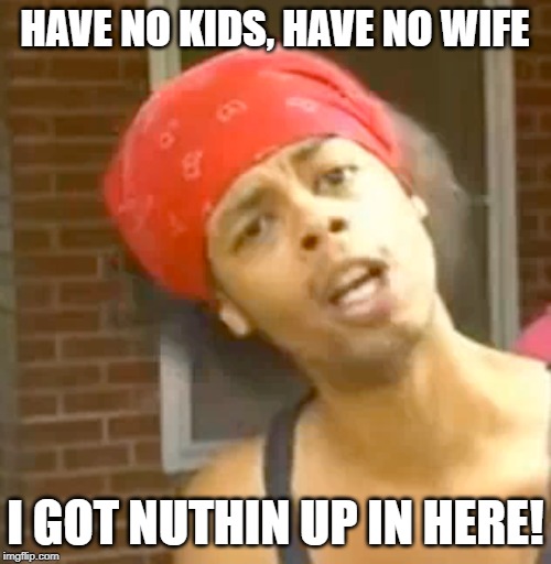 HAVE NO KIDS, HAVE NO WIFE I GOT NUTHIN UP IN HERE! | made w/ Imgflip meme maker