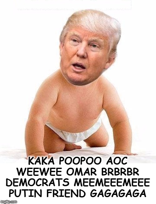 And that's it from the White House. Back to you. | KAKA POOPOO AOC WEEWEE OMAR BRBRBR DEMOCRATS MEEMEEEMEEE PUTIN FRIEND GAGAGAGA | image tagged in trump baby diaper,trump,infant,nonsense,diaper | made w/ Imgflip meme maker