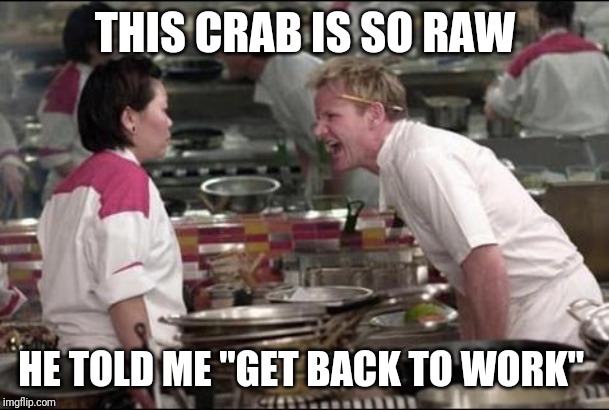 Spongebob Related | THIS CRAB IS SO RAW; HE TOLD ME "GET BACK TO WORK" | image tagged in memes,angry chef gordon ramsay | made w/ Imgflip meme maker