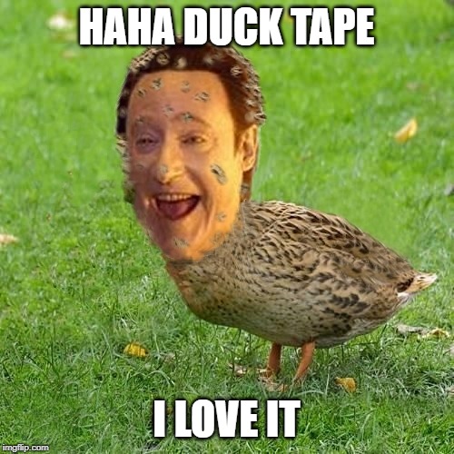 The Data Duck | HAHA DUCK TAPE; I LOVE IT | image tagged in the data duck | made w/ Imgflip meme maker