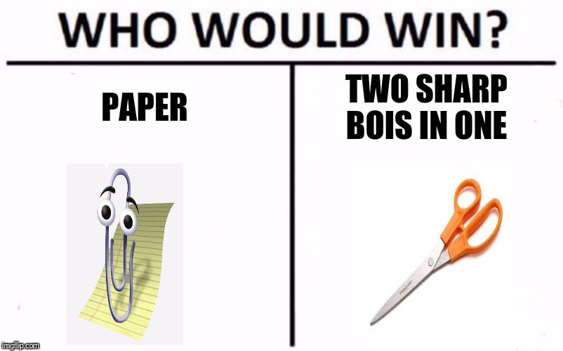 Who Would Win? | PAPER; TWO SHARP BOIS IN ONE | image tagged in memes,who would win | made w/ Imgflip meme maker
