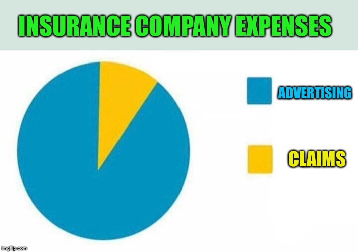 pie chart | INSURANCE COMPANY EXPENSES CLAIMS ADVERTISING | image tagged in pie chart | made w/ Imgflip meme maker