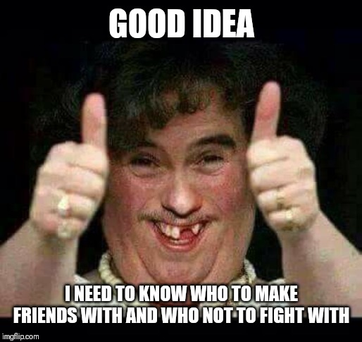 Yepp | GOOD IDEA I NEED TO KNOW WHO TO MAKE FRIENDS WITH AND WHO NOT TO FIGHT WITH | image tagged in yepp | made w/ Imgflip meme maker