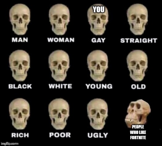 idiot skull | YOU PEOPLE WHO LIKE FORTNITE | image tagged in idiot skull | made w/ Imgflip meme maker