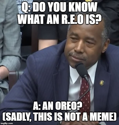 Q: DO YOU KNOW WHAT AN R.E.O IS? A: AN OREO?   (SADLY, THIS IS NOT A MEME) | image tagged in ben carson,oreo | made w/ Imgflip meme maker