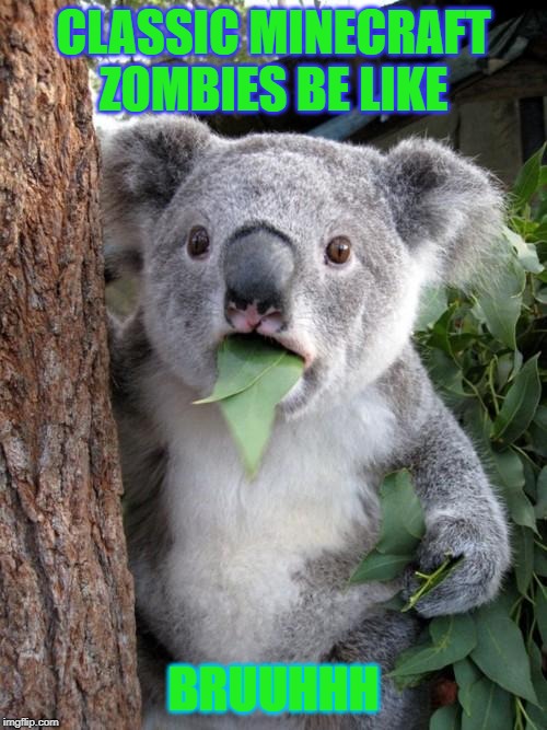 MINECRAFT | CLASSIC MINECRAFT ZOMBIES BE LIKE; BRUUHHH | image tagged in memes,surprised koala | made w/ Imgflip meme maker