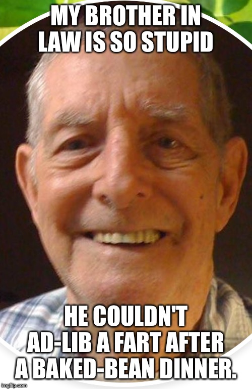 Old man from the Internet | MY BROTHER IN LAW IS SO STUPID; HE COULDN'T AD-LIB A FART AFTER A BAKED-BEAN DINNER. | image tagged in old man from the internet | made w/ Imgflip meme maker