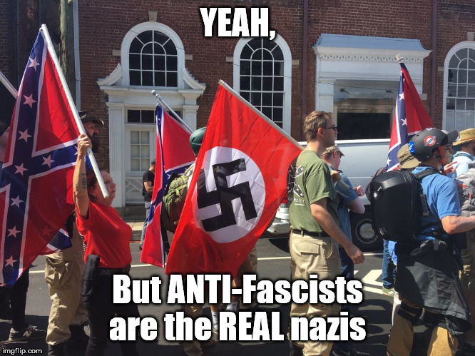 It's funny cause it isn't at all | YEAH, But ANTI-Fascists are the REAL nazis | image tagged in political,antifa,1984,good people on both sides | made w/ Imgflip meme maker