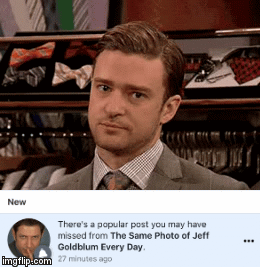 The same pic of Jeff goldblum just posted another pic | image tagged in gifs,gif,jeff goldblum,facebook | made w/ Imgflip video-to-gif maker
