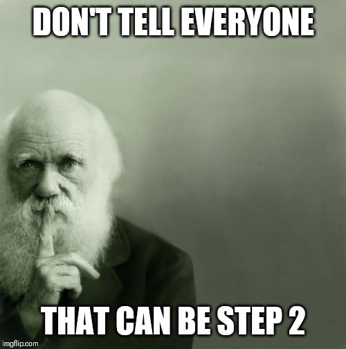 Darwin on sex and music | DON'T TELL EVERYONE THAT CAN BE STEP 2 | image tagged in darwin on sex and music | made w/ Imgflip meme maker