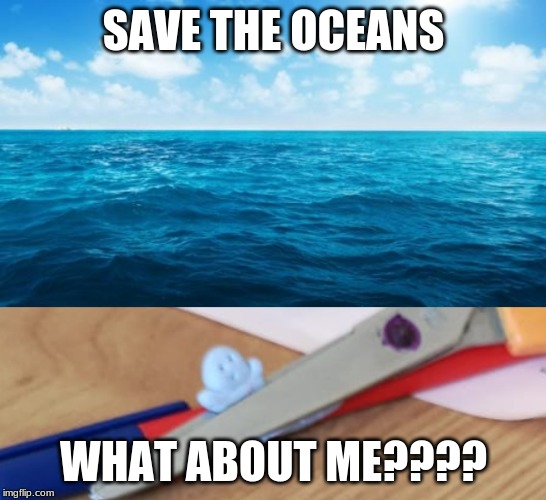 Save the blue tack people | SAVE THE OCEANS; WHAT ABOUT ME???? | image tagged in ocean,blue tack | made w/ Imgflip meme maker