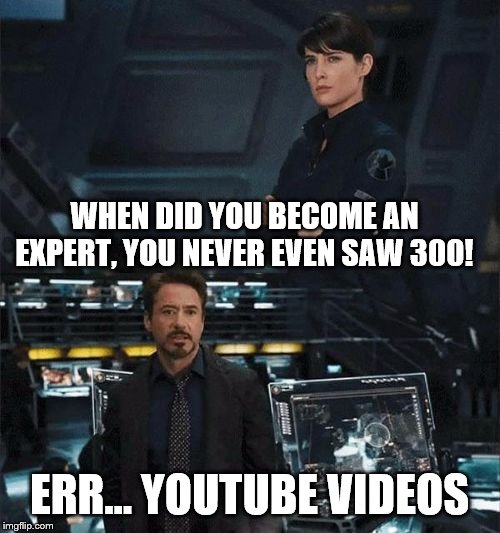 When did you become an expert | WHEN DID YOU BECOME AN EXPERT, YOU NEVER EVEN SAW 300! ERR... YOUTUBE VIDEOS | image tagged in when did you become an expert | made w/ Imgflip meme maker