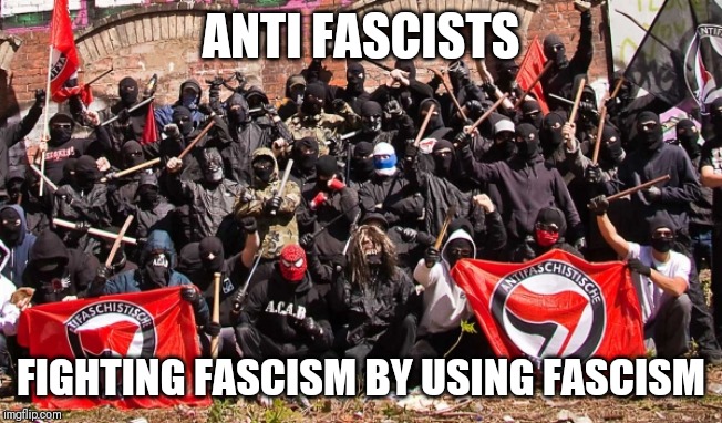 Where's the logic? | ANTI FASCISTS; FIGHTING FASCISM BY USING FASCISM | image tagged in antifa,memes | made w/ Imgflip meme maker