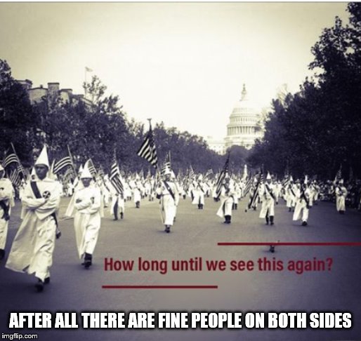 KKK in DC | AFTER ALL THERE ARE FINE PEOPLE ON BOTH SIDES | image tagged in kkk in dc | made w/ Imgflip meme maker