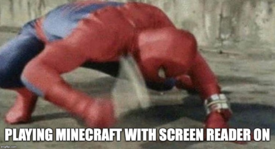 Spider man hammer | PLAYING MINECRAFT WITH SCREEN READER ON | image tagged in spider man hammer | made w/ Imgflip meme maker