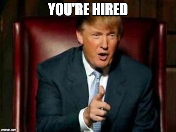 Donald Trump | YOU'RE HIRED | image tagged in donald trump | made w/ Imgflip meme maker