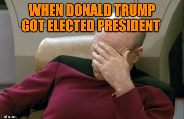 Captain Picard Facepalm | WHEN DONALD TRUMP GOT ELECTED PRESIDENT | image tagged in memes,captain picard facepalm | made w/ Imgflip meme maker