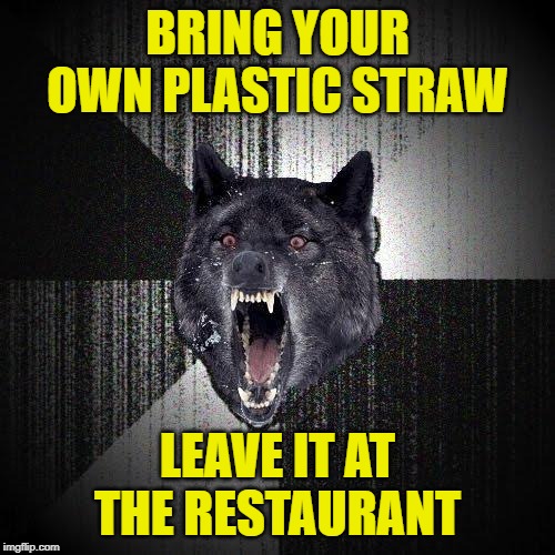 B.Y.O.S. | BRING YOUR OWN PLASTIC STRAW; LEAVE IT AT THE RESTAURANT | image tagged in memes,insanity wolf,plastic straws,lol so funny,chaos,anarchy | made w/ Imgflip meme maker