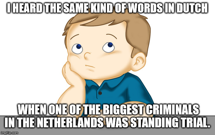 Thinking boy | I HEARD THE SAME KIND OF WORDS IN DUTCH WHEN ONE OF THE BIGGEST CRIMINALS IN THE NETHERLANDS WAS STANDING TRIAL. | image tagged in thinking boy | made w/ Imgflip meme maker