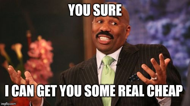 Steve Harvey Meme | YOU SURE I CAN GET YOU SOME REAL CHEAP | image tagged in memes,steve harvey | made w/ Imgflip meme maker