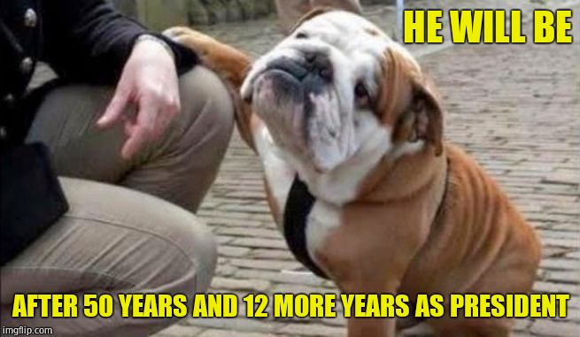 There There Dog | HE WILL BE AFTER 50 YEARS AND 12 MORE YEARS AS PRESIDENT | image tagged in there there dog | made w/ Imgflip meme maker