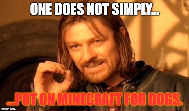 One Does Not Simply Meme | ONE DOES NOT SIMPLY... ...PUT ON MINECRAFT FOR DOGS. | image tagged in memes,one does not simply | made w/ Imgflip meme maker