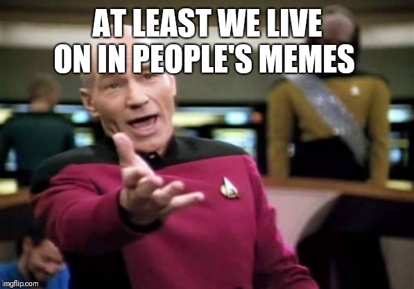 Picard Wtf Meme | AT LEAST WE LIVE ON IN PEOPLE'S MEMES | image tagged in memes,picard wtf | made w/ Imgflip meme maker