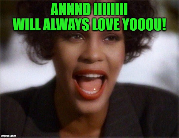 Whitney Houston I Will Always Love You  | ANNND IIIIIIII WILL ALWAYS LOVE YOOOU! | image tagged in whitney houston i will always love you | made w/ Imgflip meme maker