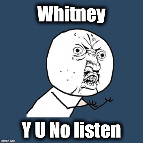 Y U No Meme | Whitney Y U No listen | image tagged in memes,y u no | made w/ Imgflip meme maker