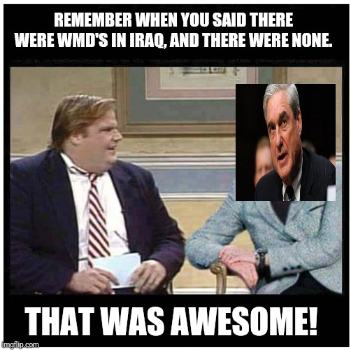 Awesome Chris Farley | REMEMBER WHEN YOU SAID THERE WERE WMD'S IN IRAQ, AND THERE WERE NONE. THAT WAS AWESOME! | image tagged in awesome chris farley | made w/ Imgflip meme maker