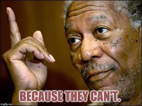 This Morgan Freeman | BECAUSE THEY CAN'T. | image tagged in this morgan freeman | made w/ Imgflip meme maker