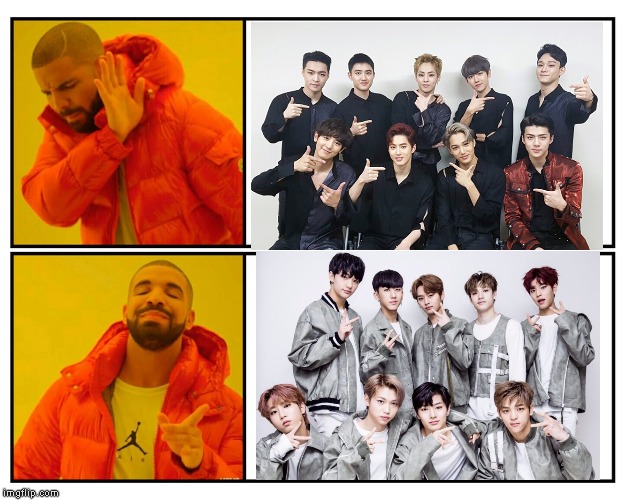 Stray Kids all the way! Get lost EXO! | image tagged in drakeposting,kpop,exo,stray kids | made w/ Imgflip meme maker