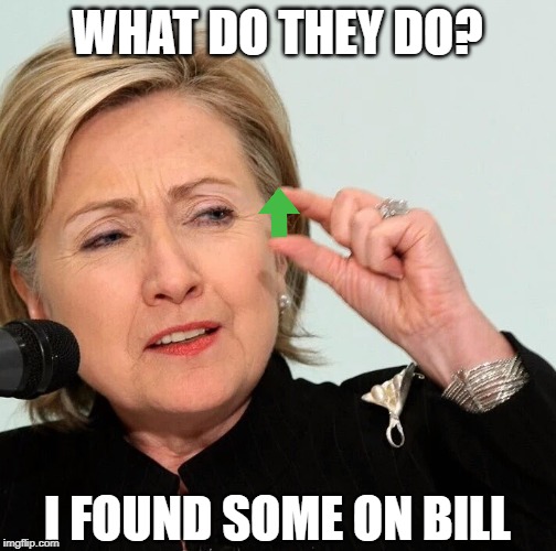 Hillary pinch | WHAT DO THEY DO? I FOUND SOME ON BILL | image tagged in hillary pinch | made w/ Imgflip meme maker
