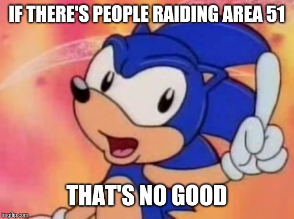 Sonic Sez | IF THERE'S PEOPLE RAIDING AREA 51; THAT'S NO GOOD | image tagged in sonic sez,area 51,memes | made w/ Imgflip meme maker