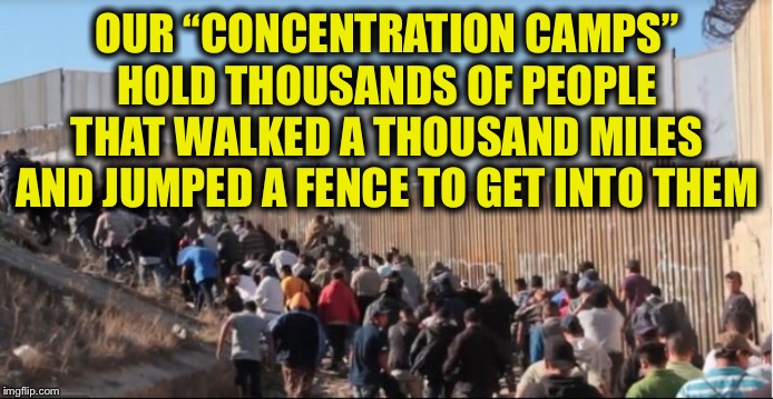 Illegal Immigrants | OUR “CONCENTRATION CAMPS” HOLD THOUSANDS OF PEOPLE THAT WALKED A THOUSAND MILES AND JUMPED A FENCE TO GET INTO THEM | image tagged in illegal immigrants | made w/ Imgflip meme maker
