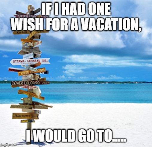 Travelling | IF I HAD ONE WISH FOR A VACATION, I WOULD GO TO..... | image tagged in travelling | made w/ Imgflip meme maker