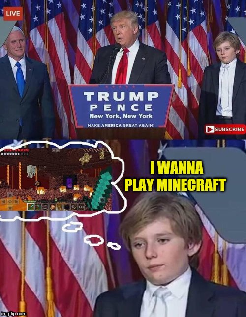 Baron Trump Wants to Play Minecraft | I WANNA PLAY MINECRAFT | image tagged in baron trump,memes,minecraft | made w/ Imgflip meme maker