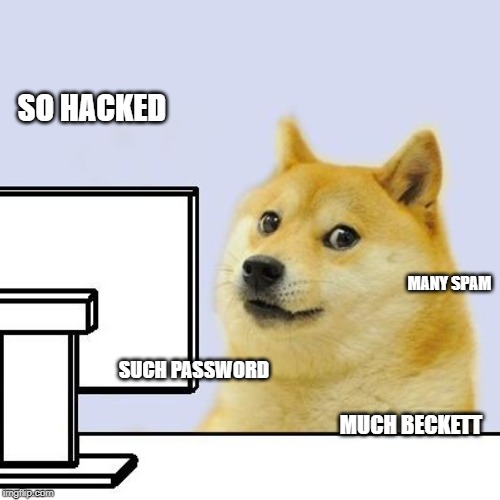 Hacker Doge | SO HACKED MUCH BECKETT MANY SPAM SUCH PASSWORD | image tagged in hacker doge | made w/ Imgflip meme maker