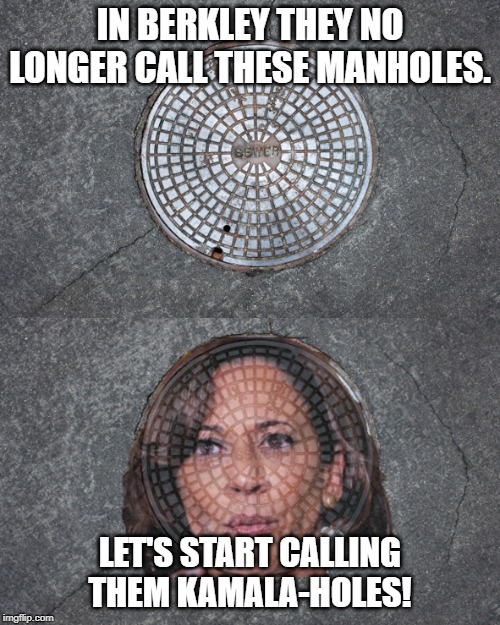 Manholes | IN BERKLEY THEY NO LONGER CALL THESE MANHOLES. LET'S START CALLING THEM KAMALA-HOLES! | image tagged in memes,political correctness,kamala harris,manholes | made w/ Imgflip meme maker