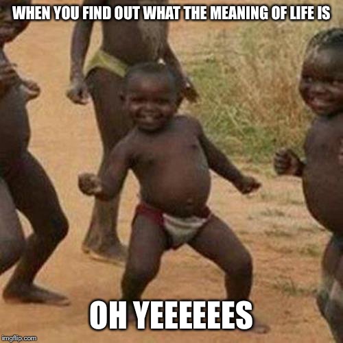 Third World Success Kid | WHEN YOU FIND OUT WHAT THE MEANING OF LIFE IS; OH YEEEEEES | image tagged in memes,third world success kid | made w/ Imgflip meme maker