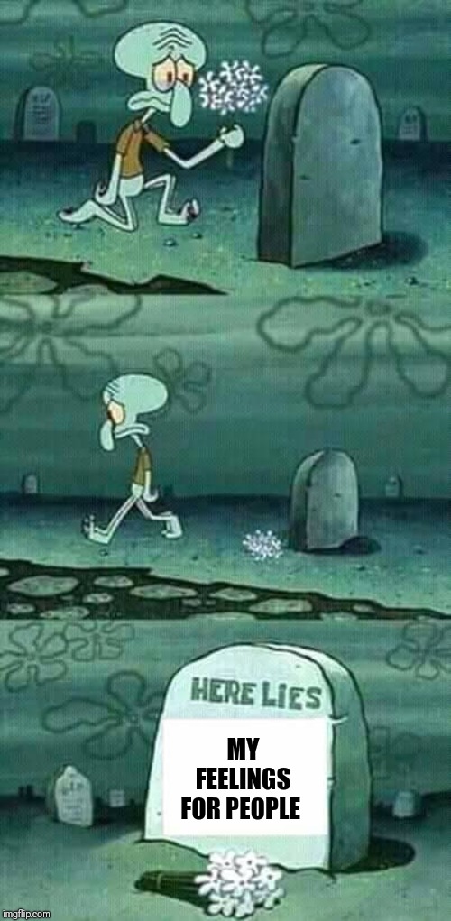 here lies squidward meme | MY FEELINGS FOR PEOPLE | image tagged in here lies squidward meme | made w/ Imgflip meme maker