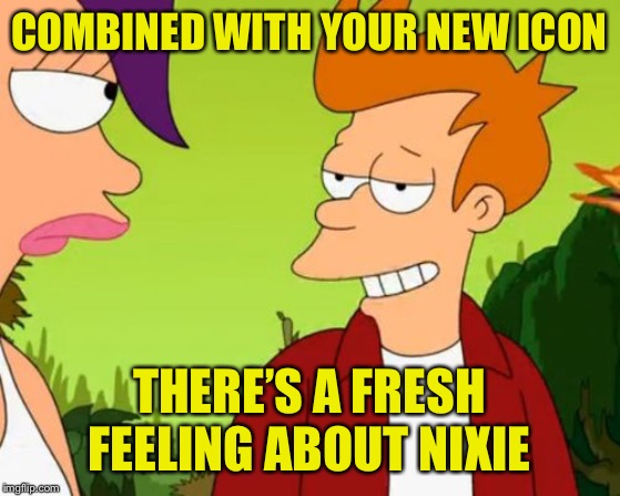 Slick Fry Meme | COMBINED WITH YOUR NEW ICON THERE’S A FRESH FEELING ABOUT NIXIE | image tagged in memes,slick fry | made w/ Imgflip meme maker